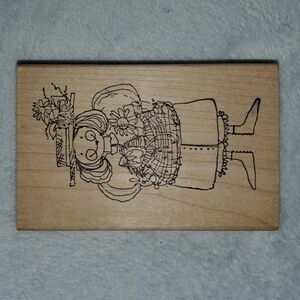 VTG Dotty's Darlin's Wooden Block Stamp Folk Art Woman With Flowers